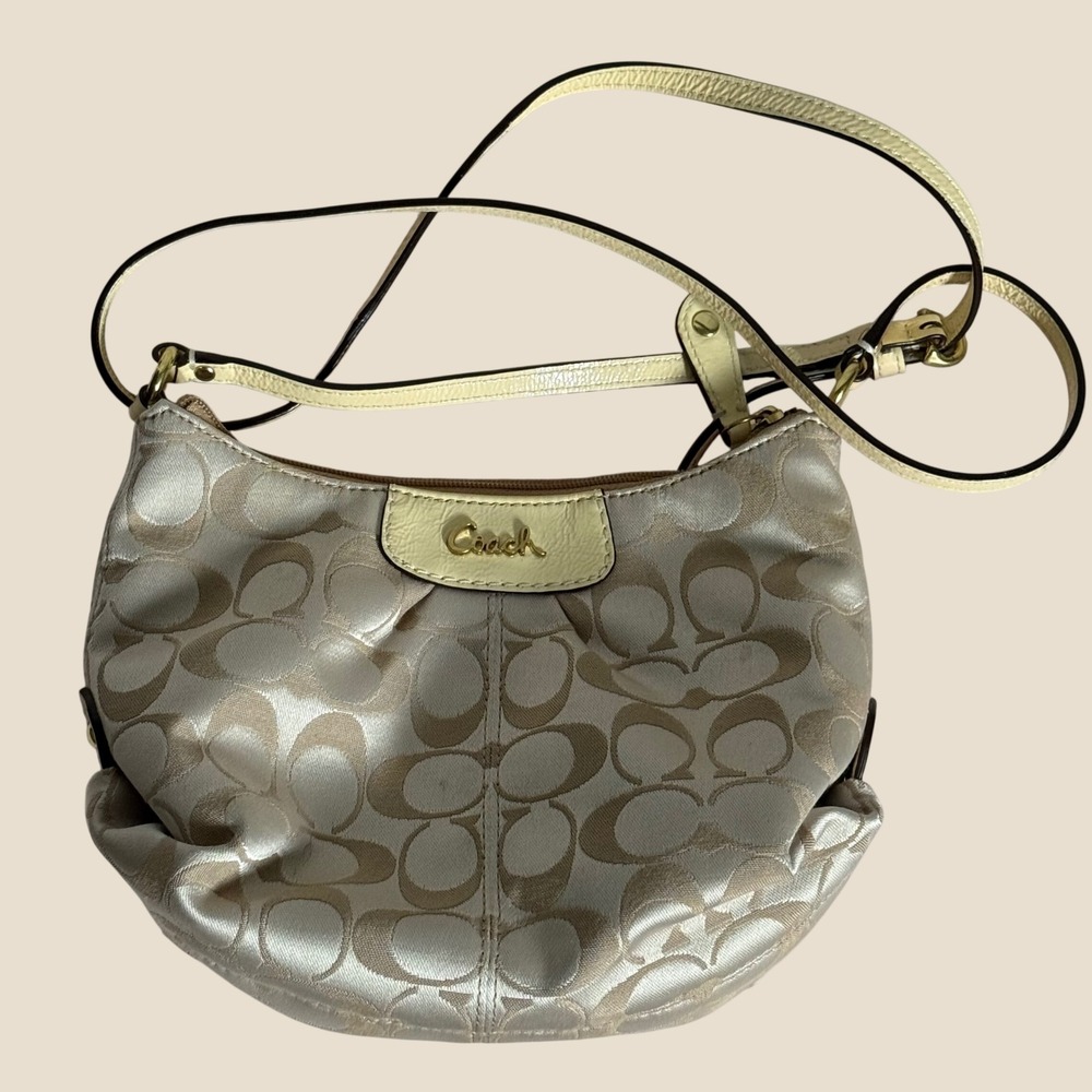 Coach Signature C Small Hobo Bag Purse‎ Champagne Cream Monogram Shoulder Bag